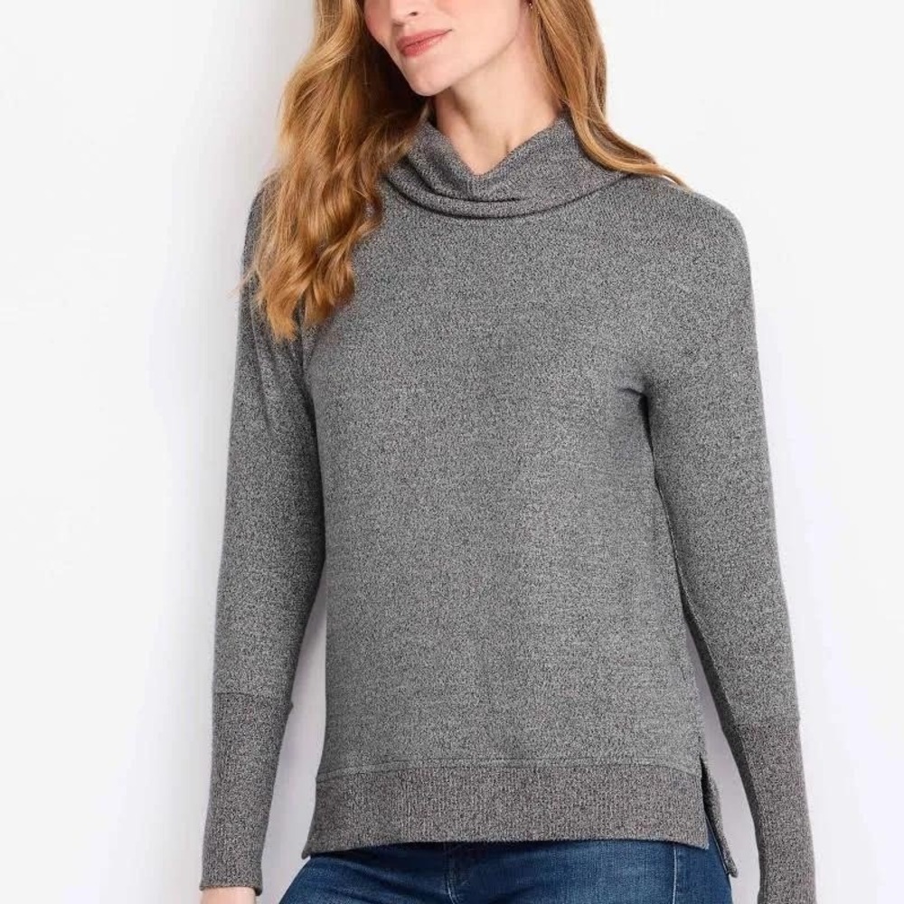 Market & Spruce Rose Long Sleeve Brushed Tunic Knit Top Dark Grey MP‎